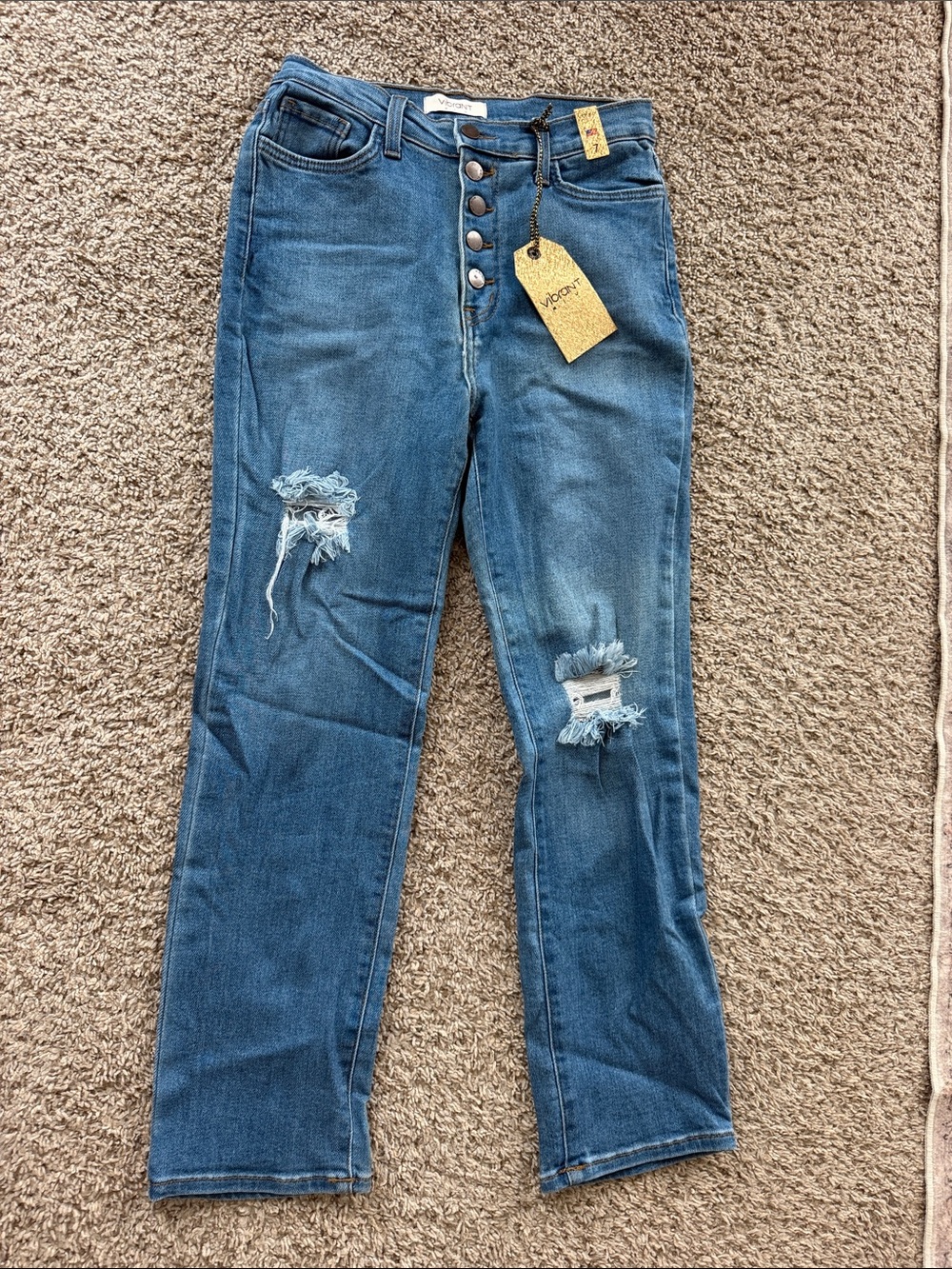 Vibrant Blue Straight-Leg Distressed Jeans